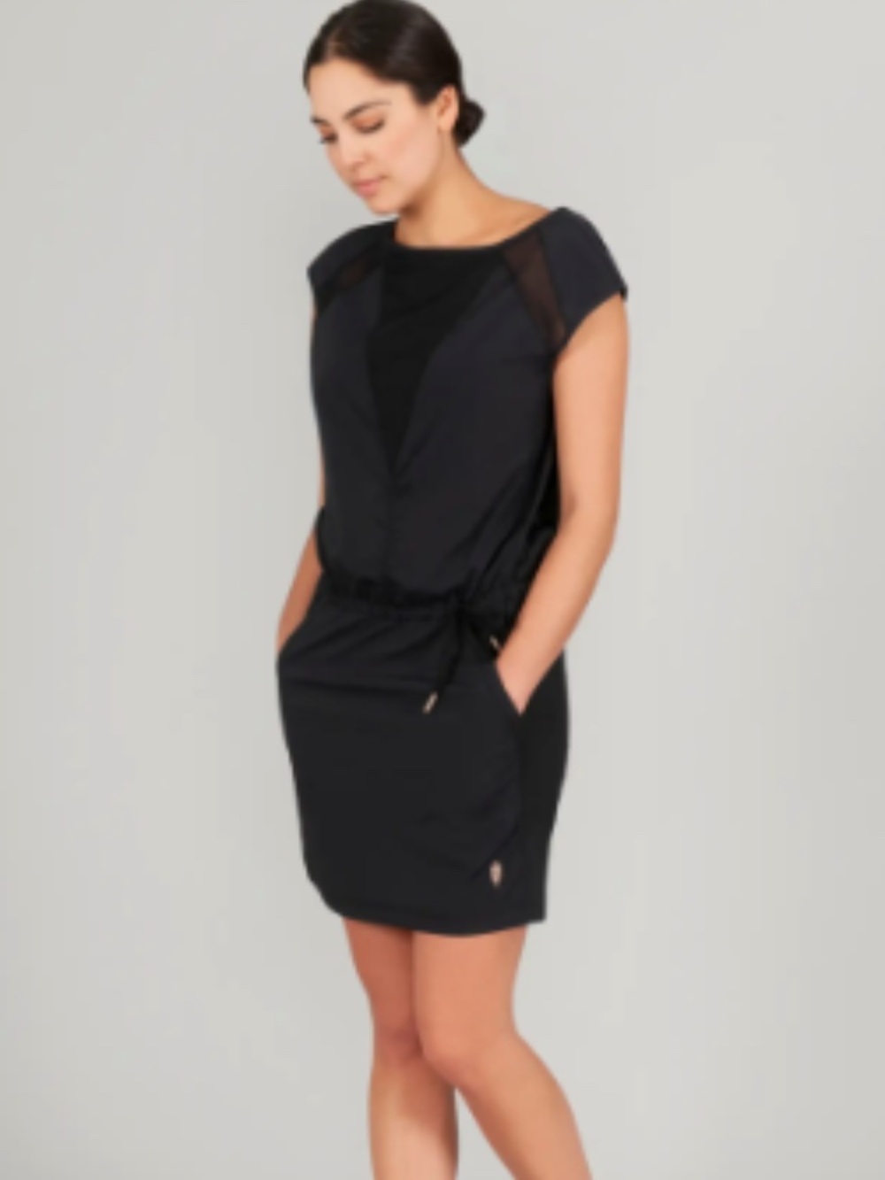 Indygena Black Second Layer Mesh Inserts W/Pockets Woven Stretch Dress Size M